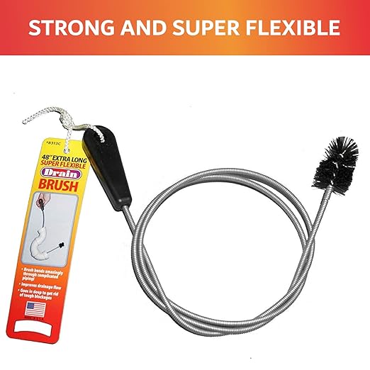 48" Flexible Long Pipe Brush | AC Drain Cleaner Tool | Sink Line Unclogger | Condensate Line Cleaning Brush | Easy Cleaning Flexible Drain Snake for Food, Hair & Clog Removal by FryOilSaver Co. B313C