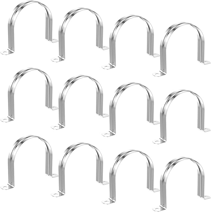 12pc 6 11/16Inch (170mm) 304 Stainless Steel Conduit Clamps, U-Tube Pipe Clamp 2 Hole Strap U Bracket Rigid Pipe Metal Conduit Strap Tension Clips