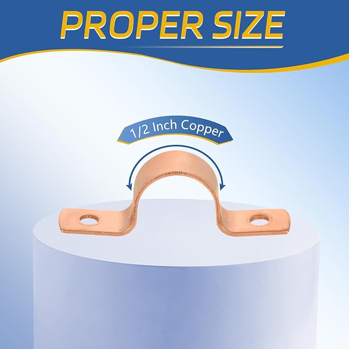 200-PACK GUOFIS 1/2Inch C x 1/2Inch C Copper Pipe Straps Clamp with Two Holes, Two-Hole Clamps Mount for Residential, Commercial(COPPER023-200Pack)