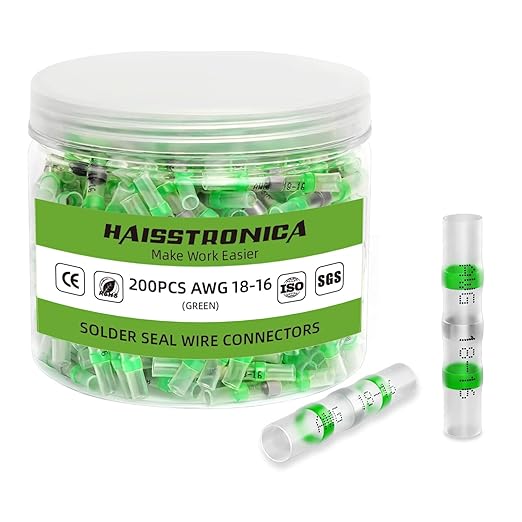 haisstronica 200PCS 18-16 Green Solder Seal Wire Connectors,Waterproof Wire Connectors, Heat Shrink Butt Connectors for Watercraft,Electrical,Electronics,Marine,Stereo