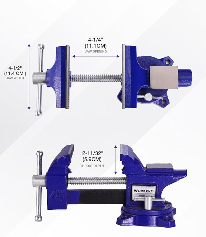 WORKPRO Bench Vise, 4-1/2" Vice for Workbench, Utility Combination Pipe Home Vise, Swivel Base Bench for Woodworking