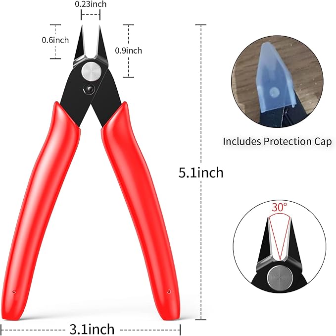 BOENFU Precision Wire Cutters Flush Cutters for 3D Print, Plastic Models, Jewelry Making, Electronics, 5 Inch Small Nippers Sprue Cutter, Red, 2-PCS