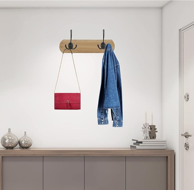 7 Pack Big Heavy Duty Triple Coat Hooks Wall Mounted with 14 Screws, Retro Double Utility Rustic Hooks for Thick Coat, Bag, Towel