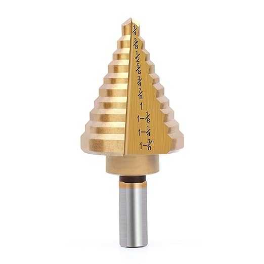 Titanium Step Drill Bit, Zhushan Titanium High Speed Steel Drill Cone Bits,Double Cutting Bladesfor Sheet Metal Hole Drilling Cutting1/4 to 1-3/8 Inches Total 10 Step Sizes