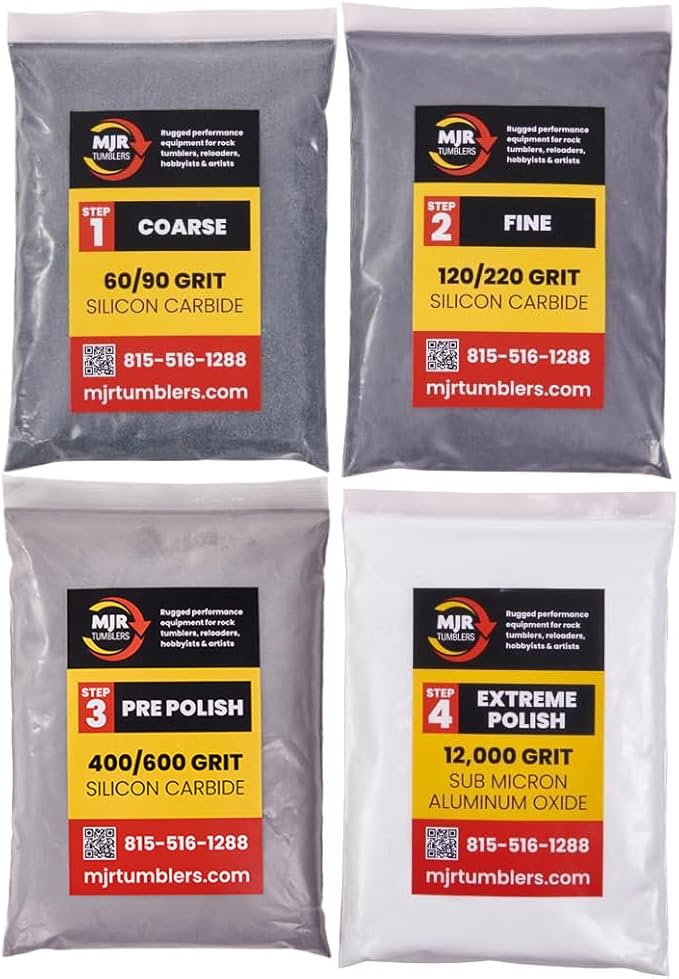 Refill Grit Kit w MJR Tumblers Premium Quality Extreme Polish 12,000 Grit Sub Micron Aluminum Oxide Polish for Unparalleled Result. For 10lb Rock Tumblers w Silicon Carbide, Disabled and Veteran Owned