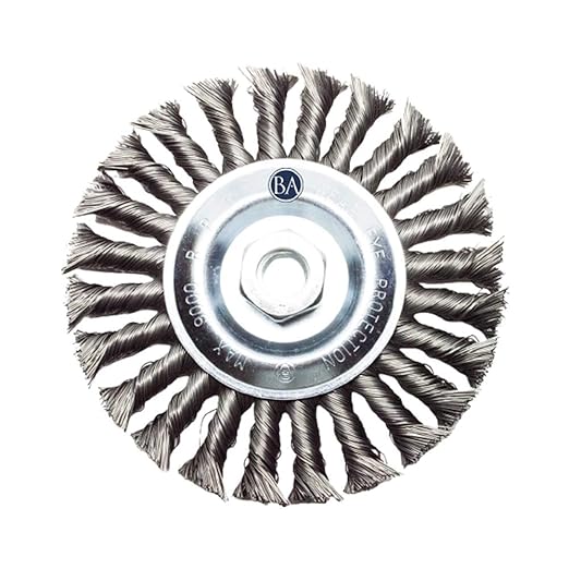 Benchmark Abrasives 6" x 5/8" Standard Twist Knot Wire Wheel with Arbor 5/8"-11 Thread for Weld Cleaning, Weld Spatter Removal, Stripping, Use with Angle Grinders - Carbon Steel