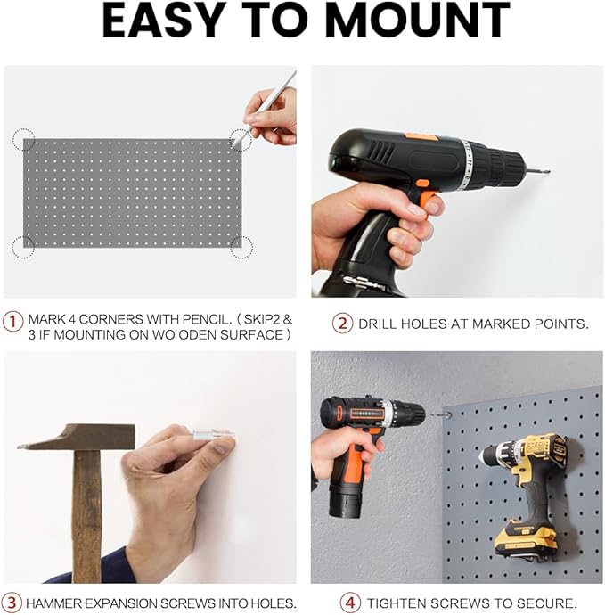 Pegboard, Metal Peg Board, Pegboards Wall Organizer with 38 Pcs Hooks, Sturdy Peg Board for Garage Tool Organization, Home & Office Wall Decoration (Grey, 2 Pack)