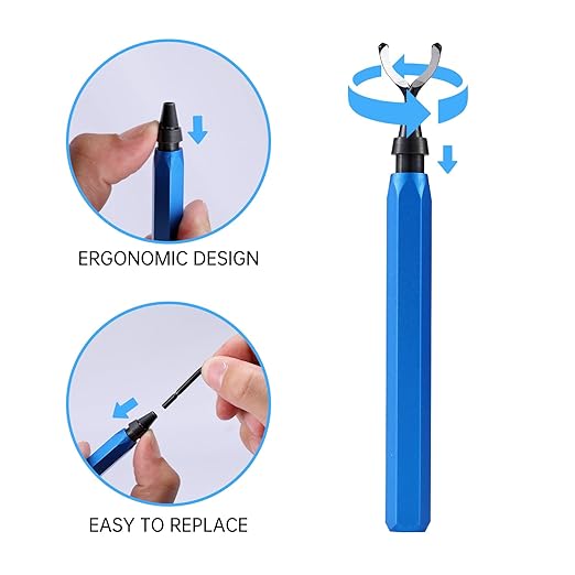 2 Pcs Deburring Tool +10 Pcs BS1010 High Speed Steel Blades for Metal Resin PVC Pipes Copper Plastic 3D Printed Edges, Plumbing 3D Printing Burr Removal Reamer Tool, Silvery& Blue