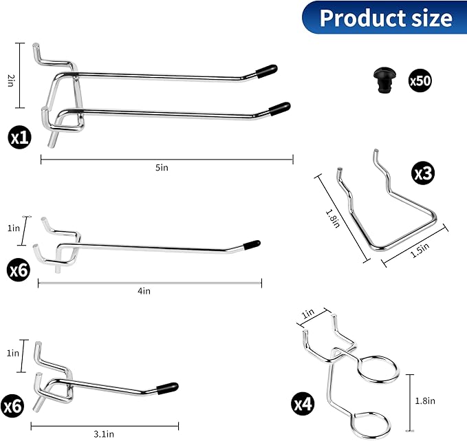 Pegboard Hook 100 Pcs, Heavy Duty Peg Board Hooks fit 1/8"＆1/4" Pegboards, Pegboard Accessories with Peg Locks for Organizing Various Tools,Peg Board Tool Utility Hooks