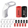 SELTERM 10pcs - 4 AWG 3/8" Stud - 90° Bent Battery Lugs - Ring Terminal Connectors with 12pcs 3:1 Black & Red 1/2" Heat Shrink Tubing - Heavy Duty Battery Cable Ends - Tinned Copper Wire Connector Kit