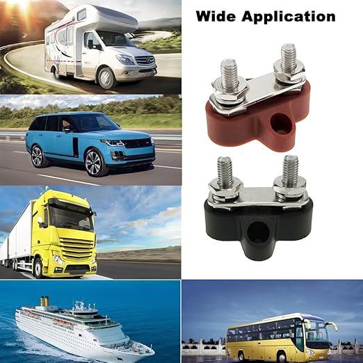 Heart Horse Bus Bar Terminal Block 1/4'' Power Stud Battery Junction Block Post Distribution Block Insulated with Cover DC 48V 200A for Auto Truck RV Boat (1/4'',Red+Black)