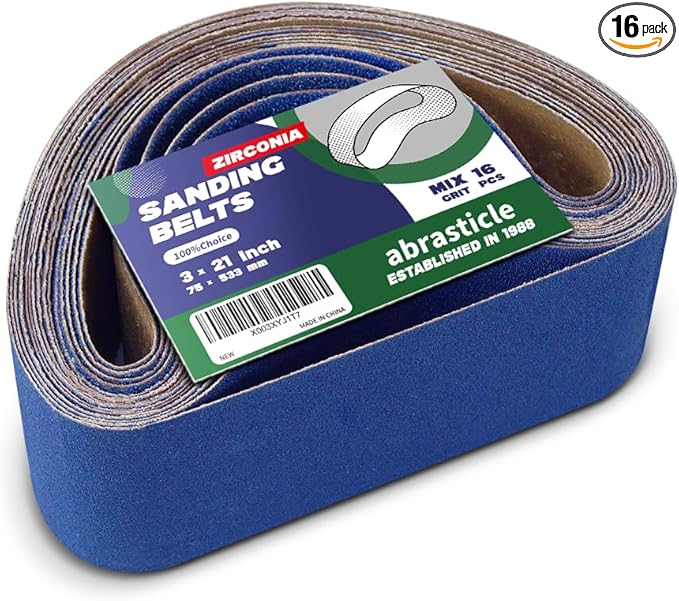 3" x 21" Zirconia Sanding Belts for Metal, 3 x 21 Inch Zirconia Metal Grinding Sand Paper, 16 PCS 4 Each of 60/80/120/240 Assorted Grits