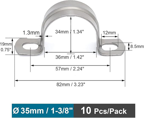 10 pcs 1-3/8" Conduit Clamp 304 SS Pipe Support U Bracket, Tube Clamp for Cable/Water Pipe, Heavy Duty Strap Clamps | OD 1-3/8" | 10 pcs