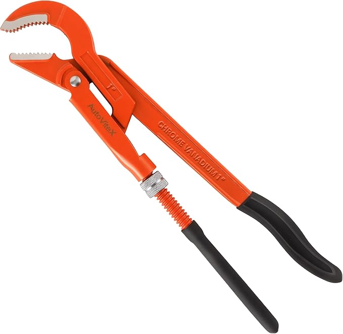 12-Inch Swedish Pipe Wrench, Heavy Duty Adjustable Plumbing Wrench with 45°Angled Jaw for All Types of Nuts, Water Pipes