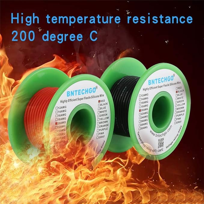 BNTECHGO 20 Gauge Silicone Wire Spool red 50ft and Black 50ft Flexible 20 AWG Stranded Tinned Copper Wire