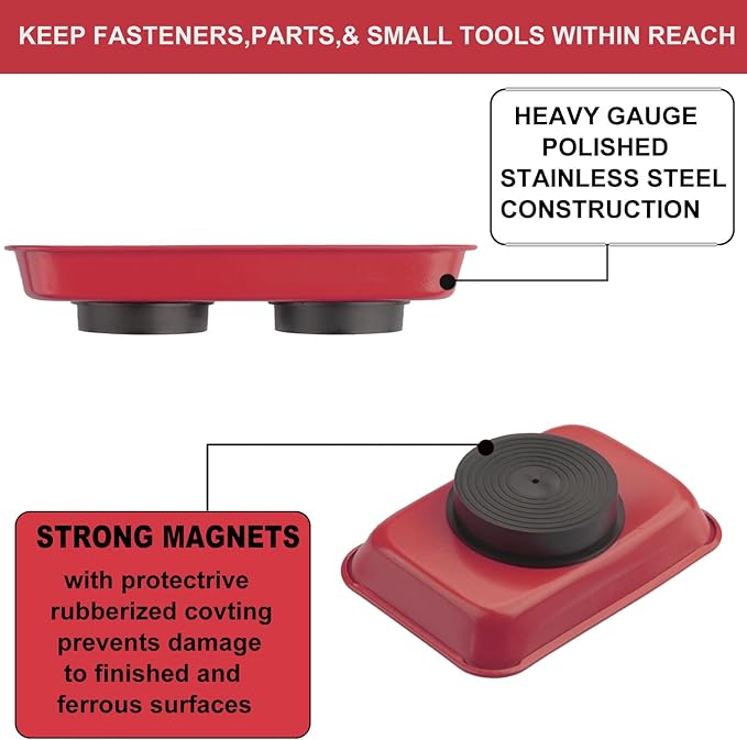 8 PCS Magnetic Trays, Include 2 PCS 11.4 X10.6Inch & 3 PCS 6 X 2.5 Inch & 3 PCS 3.6 X 2.5 Inch, Magnet Tool Tray, Magnetic Parts Tray, Red, by GENHAKON