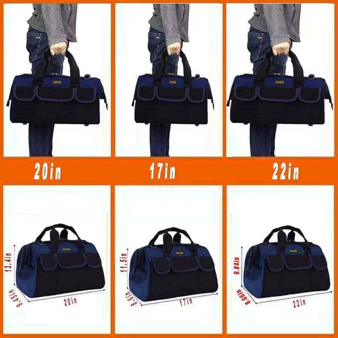 20 Inch Heavy Duty Tools Bag with Wide Mouth for Tool Storage, Carrier and Organizer,Tote Bag for Men/Women, Wide Mouth Tool Bags With Inside Pockets (20 Inch)