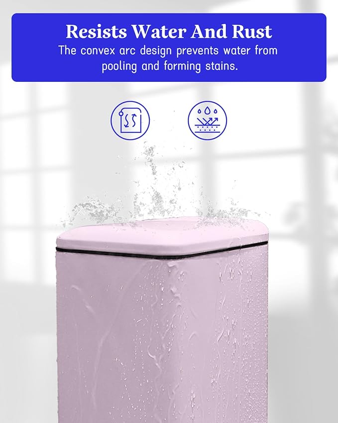 Bathroom Trash Can with Lid, 2.6 Gallon Stainless Steel Slim Garbage Can, Pedal Trash Bin with Removable Liner Bucket, 10L Rectangle Trash Bin for Bedroom, Kitchen, Office (Pink)