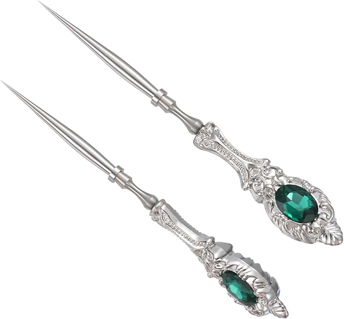 2Pcs Metal Embroidery Awl Set, European Vintage Carved Handle Scratch Awl, Sharp Sewing Awl Tool for Sewing with Storage Cases, Durable and Leather Punch Stitching DIY Craft(Silver)