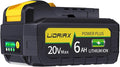 1 Pack 100% True 6.0Ah Capacity Lithium Ion Replacement Battery for Dewalt 20V Max Battery, High Power Cell for DCB200 DCB201 DCB203 DCB204 DCB207 DCB181 DCB180 DCD/DCF/DCG Series Tools