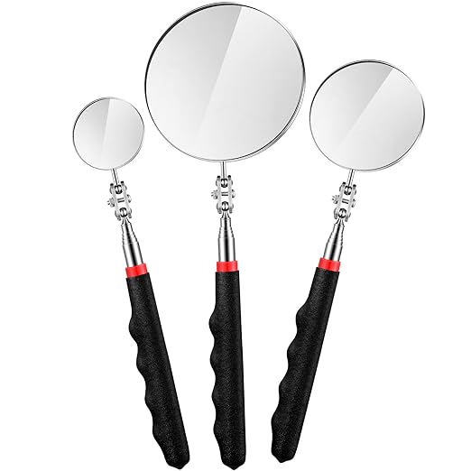 3 Pieces Telescoping Inspection Mirror Stainless Steel Extendable Mechanic Mirror with Long Handle Tool for Technicians Mechanics Contractors Eyelashes Mouth and Other Small Parts(Black)