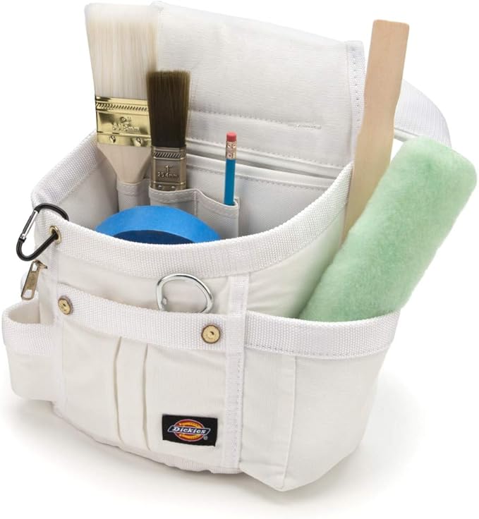 Dickies 8-Pocket Padded Tool Belt/Utility Pouch for Painters, Carpenters, and Builders, Adjustable 3-Inch Belt, Durable Canvas Construction, White