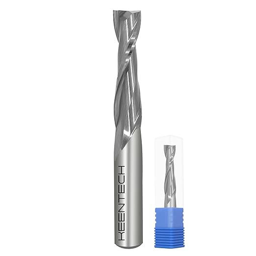 KEENTECH 1/2" Shank Upcut 2 Flute Flat Tip Sprial Router Bit for CNC Router Machine, 1/2" Cutting Diameter, 2" Cutting Depth, for Wood Cutting, Custom Furniture, Slot Mortise, Engraving, Carving