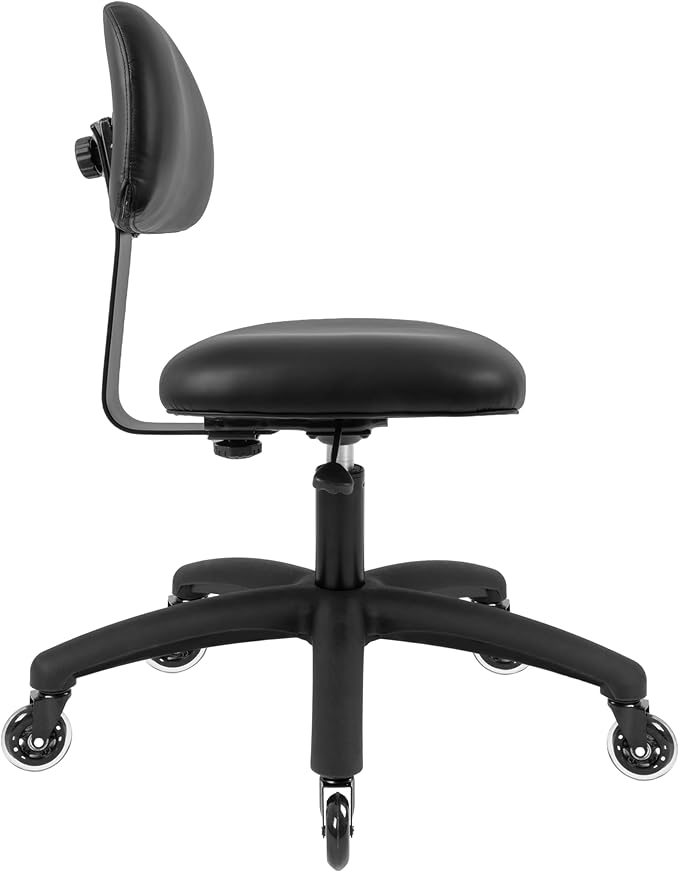 Chair Master FSS Series Square seat Medium (20"-28") seat Height Chair. Vinyl-for Office, Garage, Desk, Shop, Computer, Doctor, Medical, Easy to Clean! (Black, Medium, Rubber Roller Casters)