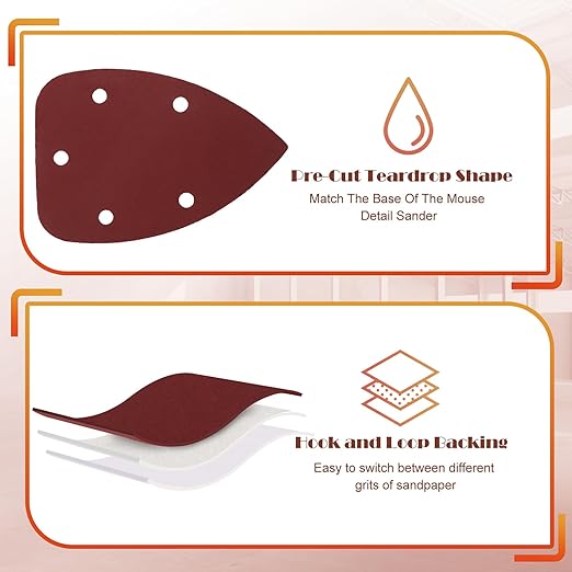 400 Grit Mouse Sander Sandpaper, Jamiikury 5 Hole Detail Sander Sandpaper Palm Sander Paper Mouse Sanding Pads Hook and Loop Sanding Sheets - Pack of 20