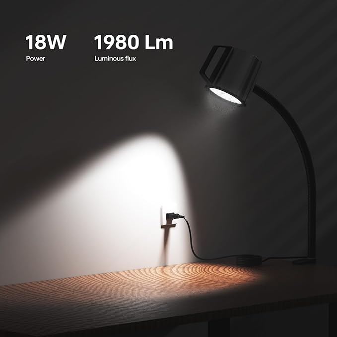 Clamp Light, 18W Machine Light, 1800 Lumens Flexible Lathe Work Light for CNC Milling Machine Drill Press Lighting (clamp Base)