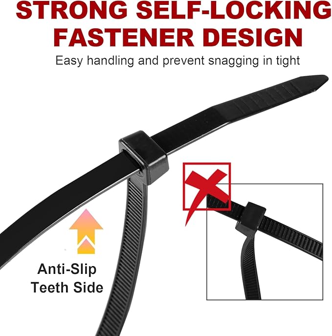 Zip Ties, RAZCC 1200pcs Black Cable Zip Ties 12 Inch, Heavy Duty Plastic Wire Ties with 70lb Tensile Strength, Self-Locking Black Nylon Tie Wraps for Indoor and Outdoor