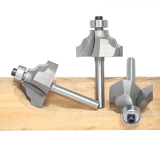 3Pcs Wavy Edge Molding Router Bits,1/4" Shank,3/4" Cutting Height ,3/8" Cutting Depth for Wood Table Edging,Picture Frames Profiling,Furniture Moulds Projects with Bearing Guided(3 Units/Pack)