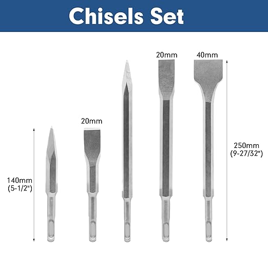 17Pcs Rotary Hammer Drill Bits and Chisel Set - SDS-Plus Carbide-Tipped Drill Bits and Chisels with Storage Case - Tools for Concrete Brick Stone and Other Masonry Construction Materials