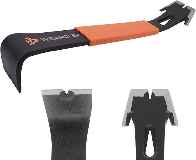15" Flat Bar Pry Bar - Heavy Duty Crowbar with Nail Puller - High Carbon Steel with Soft Shock Absorbing Grip & Wide Winged Ends - Demolition Tools for Home Improvement & Construction