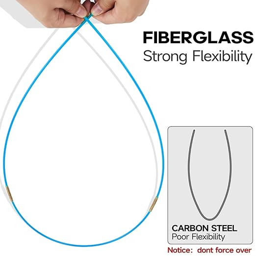 32.2FT Fiberglass Running Electrical Wire Cable Glow Rods Wire Pulling, Fish Rods Electrical Kit with 6 Different Attachments and Fish Tape Wire Puller Kit (32, Blue)