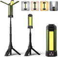 Rechargeable Camping Light with Stand: Cordless Work Light Kit 3 Page Head 500/1000/2000 Lumen 3500/6500K - Dimmable 6AH Camp Lights with Detachable Tripod,Hooks and Carrying Bag(Green-S)