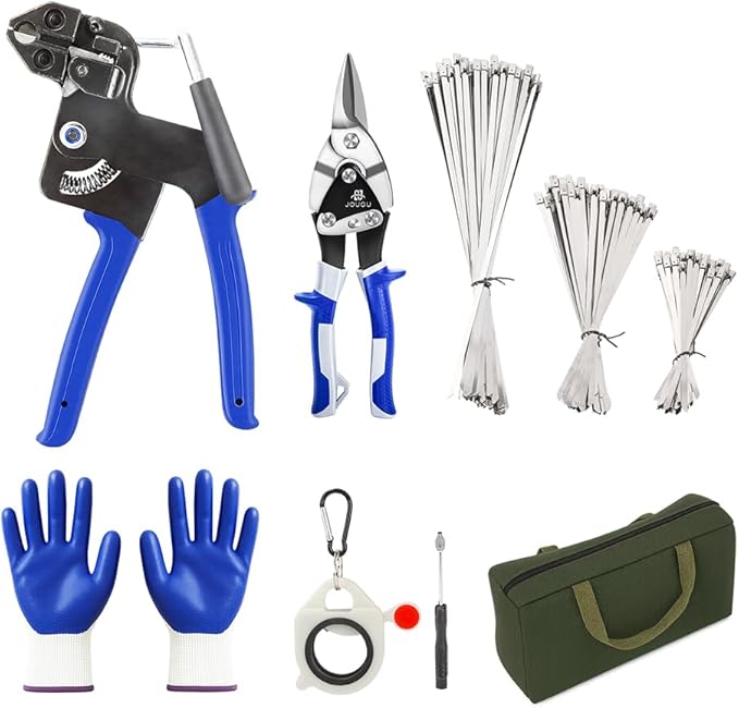 Metal Zip Ties Cutter Stainless Steel Cable Tie Gun Kit Assortment With 150pcs Stainless Steel Zip Ties Heavy Duty Outdoor For Chain Link Fence Parts Exhaust Wrap