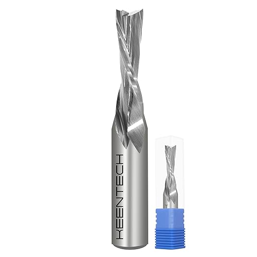 KEENTECH 1/2" Shank Downcut 2 Flute Flat Tip Sprial Router Bit for CNC Router Machine, 3/8" Cutting Diameter, 1-1/4" Cutting Depth, for Wood Cutting, Custom Furniture, Slot Mortise, Engraving