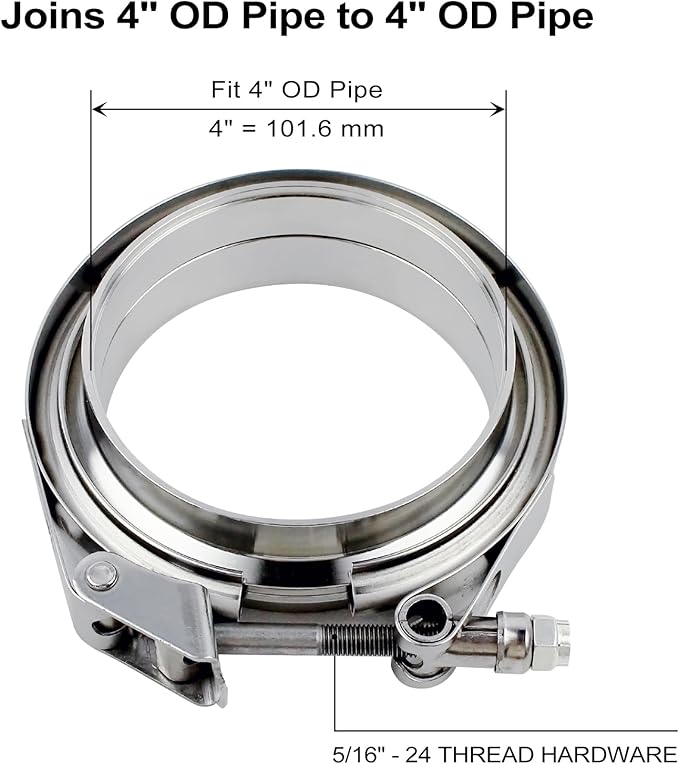 4 inch V Band Clamp - 2 sets of Quick Release Vband Exhaust Clamp with Flange Stainless Steel for Automotive exhaust system, turbocharger, downpipe and mufflers (4" - 2 Pack)