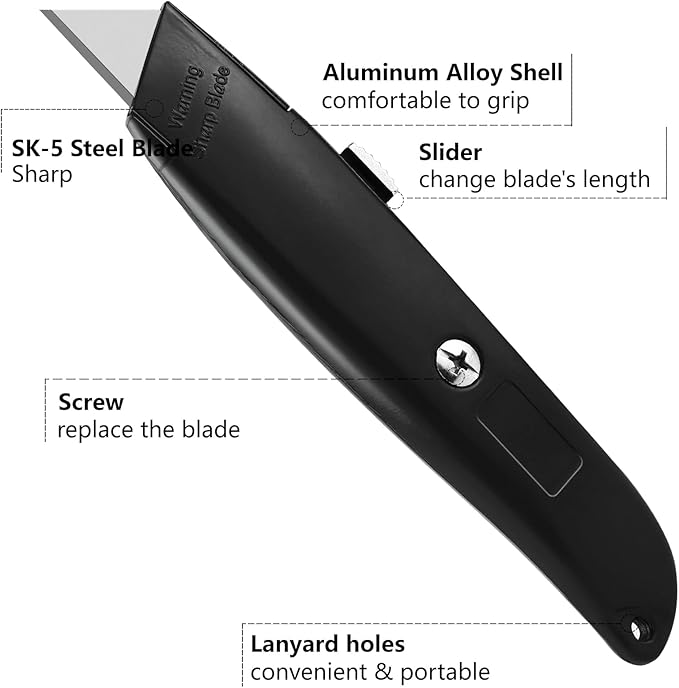 DIYSELF Utility Knife, 20 Pack Heavy Duty Box Cutter Retractable, Box Cutter Knife, Box Opener, Cardboard Cutter, Utility Knives for Garage, Home and Office, Box Cutters for Daily Use (Black)