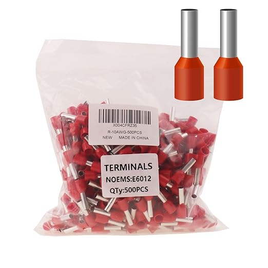 10AWG Wire Ferrule Terminals, 500pcs AWG10/6.0mm² Red Terminal Connector,Crimp Pin Cord End Terminals for Electric, Industrial, Chemical Industry, Power Control System, etc.