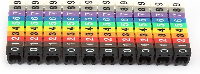 Wire Number Labels, 0.2 x 0.2in Colorful Wire Number Tube Cable Marker, Digital Number Clip on Wire Marker, Plastic Wire Numbering Marker for Wires Management, 100Pcs