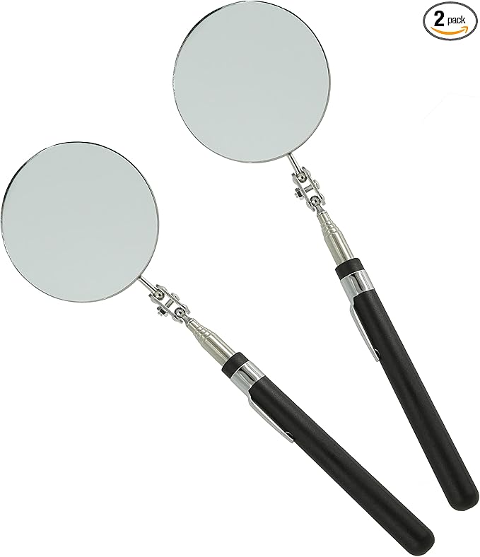 Round Telescopic Inspection Mirror, 85mm Area, Checking Tool for Vehicle, Observing Eyelashes, Mouth and Other Small Parts - Extended Large Mirror (2 PCS)