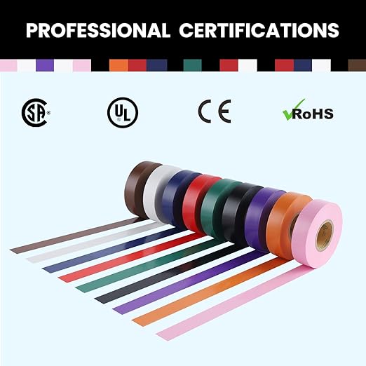 Lichamp 20-Pack Colored Electrical Tape Waterproof, 3/4 in x 66ft, Industrial Grade UL/CSA Listed High Temp Electrical Tape Colors Electric Super Vinyl, 2075C1