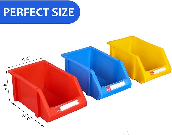 Shop organization Garage organizers Large parts bin Plastic organizer bins Tool bins for organization, display, classification(Yellow,Pack of 4)