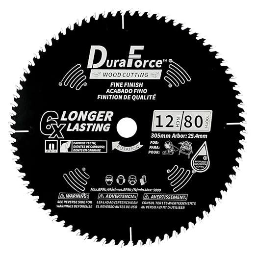 12-Inch 80-Tooth Fine Finish Professional Woodworking ATB Saw Blade with DuraGuard Anti-Stick Coating for Miter and Table Saws (DF1200SP80)