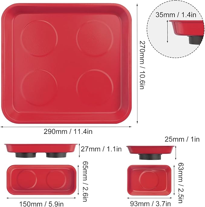 8 PCS Magnetic Trays, Include 2 PCS 11.4 X10.6Inch & 3 PCS 6 X 2.5 Inch & 3 PCS 3.6 X 2.5 Inch, Magnet Tool Tray, Magnetic Parts Tray, Red, by GENHAKON