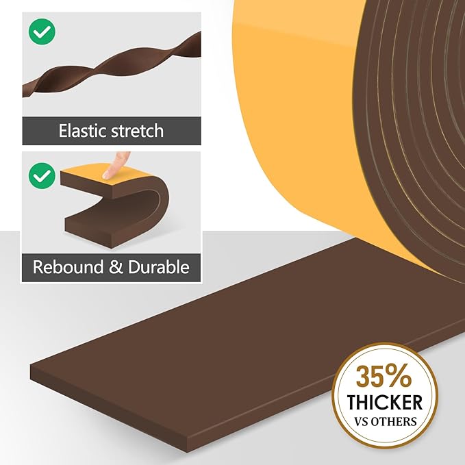 Pipe Insulation Tape, Outdoor Water Pipe Insulation Wrap, Foam Insulation Tape for Outdoor Pipes Winter Freeze Protection, Heat Tape for Water Pipes, Copper Pipes, PVC, AC Line, 3in x 15ft, Brown