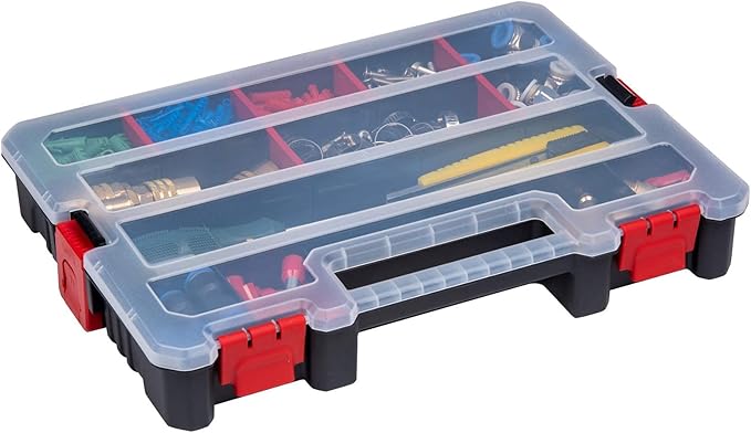 2-Pack Small Parts Organizer Box – Stackable Hardware Storage Organizer Case with 20 Compartments & Dividers – Screw, Nut, Bolt, Drill Bit Organizer for Garage, Workshop, Crafts