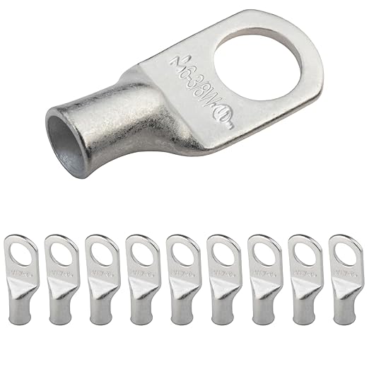 SELTERM 10pcs 6 AWG-3/8 Stud Tinned Copper Wire Lugs, Heavy Duty Battery Cable Ends,6 Gauge Ring Terminals, UL Battery Lugs Marine Grade Copper Eyelets Electrical Battery Terminal Connectors